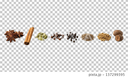 標題：八角、肉桂、荳蔻、丁香、黑胡椒、孜然、芫荽、肉荳蔻，共8種香料 137299395