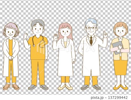 福利和醫療工作者/醫生/藥劑師/護士/脊椎按摩師/全身像向量圖/主線/暖色調 福利和醫療工作者/醫生/藥劑師/護士/脊椎按摩師/全身像向量圖/主線/暖色調 137299442