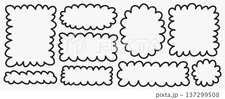 Hand drawn wavy shape frame set with square and rectangle doodle outlines in bold black line. Soft organic borders for text blocks, posters, stickers and playful branding layouts. Hand drawn wavy shape frame set with square and rectangle doodle outlines in bold black line. Soft organic borders for text blocks, posters, stickers and playful branding layouts. 137299508