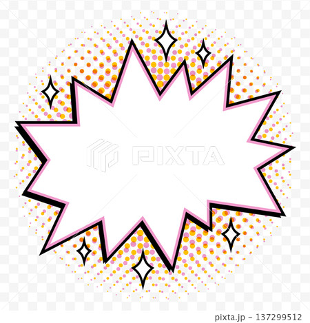 Comic starburst shape with blank center, sparkle accents in retro pop art vector style on transparent background. Starburst shape burst sticker for promo banners and sale labels. Comic starburst shape with blank center, sparkle accents in retro pop art vector style on transparent background. Starburst shape burst sticker for promo banners and sale labels. 137299512