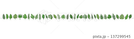 Long continuous line tropical leaves with green fill. Minimalist botanical decorative design Long continuous line tropical leaves with green fill. Minimalist botanical decorative design 137299545