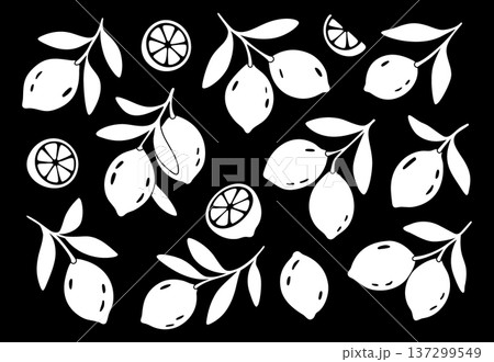 White lemons set on black background 137299549