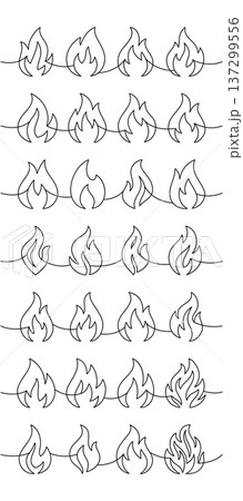 Stylized fire flame border clipart. Vector garland with burning flames in continuous line art for creative design projects Stylized fire flame border clipart. Vector garland with burning flames in continuous line art for creative design projects 137299556
