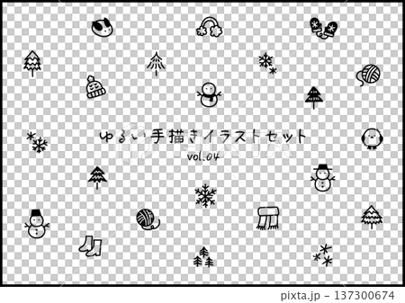 冬季黑白手繪插畫集 137300674