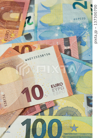Background of cash money with 10, 20 and 100 Euro bills. 137300700
