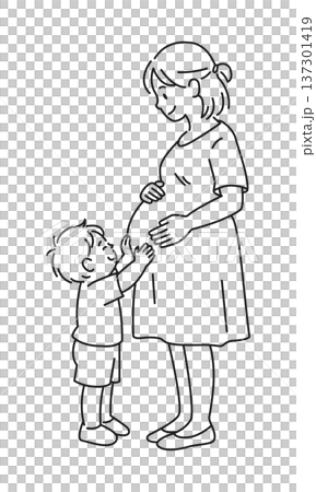 お母さんのお腹を触る子ども 137301419