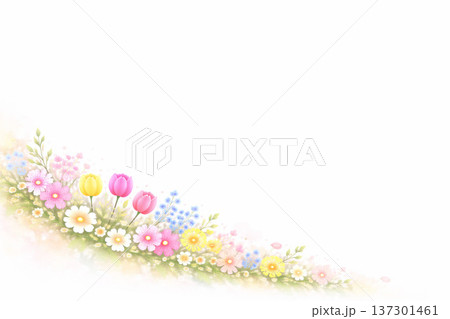 春の花シリーズ：斜めライン配置と大きな余白のデザイン背景 137301461