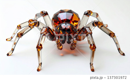 Ornate Amber Glass Spider Figurine on White Surface Insect Decor 137301972