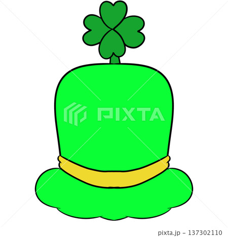 St Patrick Green Leprechaun Hat Clipart with Shamrock Isolated 137302110