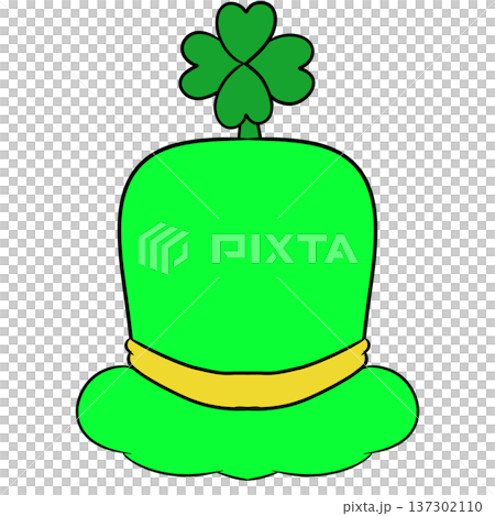 St Patrick Green Leprechaun Hat Clipart with Shamrock Isolated 137302110