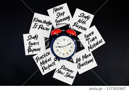 Alarm Clock Surrounded with Message about Education and Learning Concept 137302987