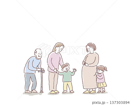 笑顔の人たち(お年寄り、妊婦、親子) 笑顔の人たち(お年寄り、妊婦、親子) 137303894