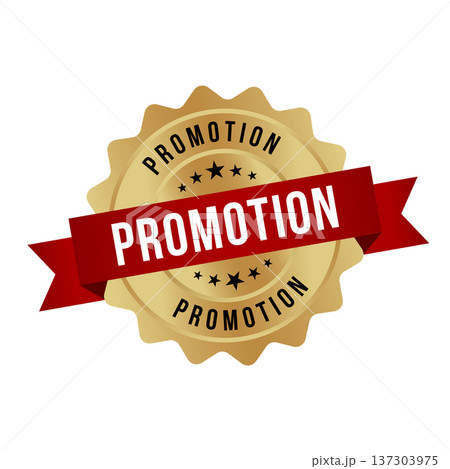 Gold Promotion, Promotion Round Sign With Ribbon Gold Promotion, Promotion Round Sign With Ribbon 137303975