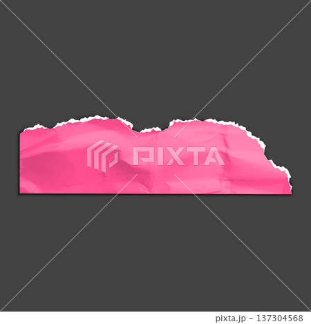 Pink crumpled torn paper corner, torn sheet of colored paper fragment, vector realistic wrinkled scrap with ripped edges 137304568