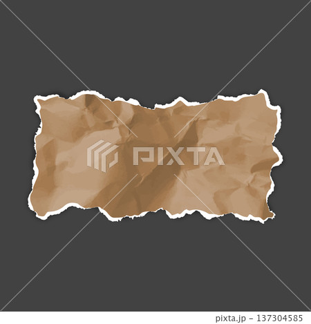 Brown crumpled torn paper, torn sheet of paper rectangle fragment, vector realistic wrinkled scrap with ripped edges 137304585