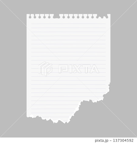 A realistic sheet of lined notebook paper with a ragged, torn bottom edge. 137304592