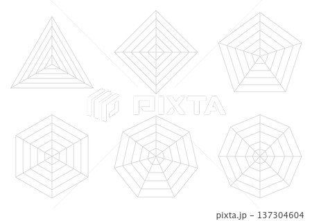 三角形から八角形のレーダーチャートの背景セット、クモの巣状のグラフ 137304604