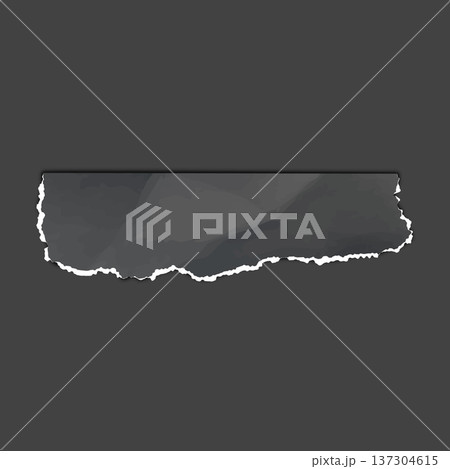 Black torn paper strip, vector realistic torn sheet of wrinkled paper fragment, crumpled scrap with ripped edges Black torn paper strip, vector realistic torn sheet of wrinkled paper fragment, crumpled scrap with ripped edges 137304615