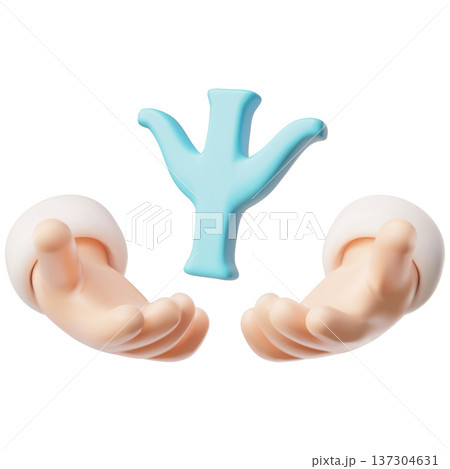 3D human hands holding a psychology symbol, a blue letter. 137304631