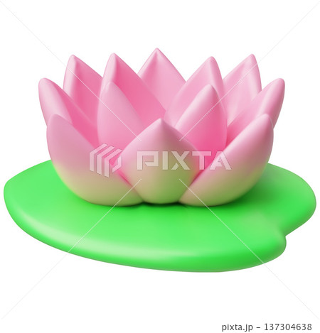 Pink lotus flower 3D plastic style vector icon, water lily Asian blossom plant, vector tropical exotic aquatic flower 137304638