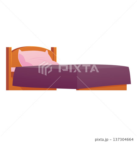 Wooden double bed with pillows and green blanket, home or hotel furniture for rest and relax vector flat illustration 137304664