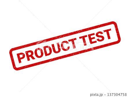 A textured red rectangular rubber stamp impression clearly stating PRODUCT TEST indicating evaluation or quality control A textured red rectangular rubber stamp impression clearly stating PRODUCT TEST indicating evaluation or quality control 137304758