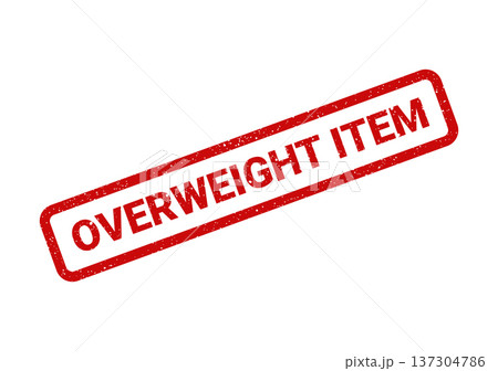 A textured red rubber stamp imprint states overweight item, commonly used for shipping and package handling notices 137304786