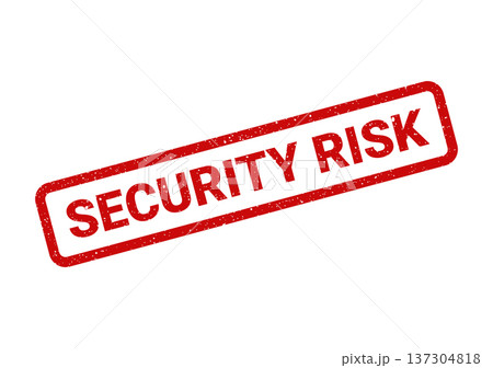A textured rubber stamp impression showing SECURITY RISK prominently within a rectangular frame, signaling potential system vulnerability A textured rubber stamp impression showing SECURITY RISK prominently within a rectangular frame, signaling potential system vulnerability 137304818