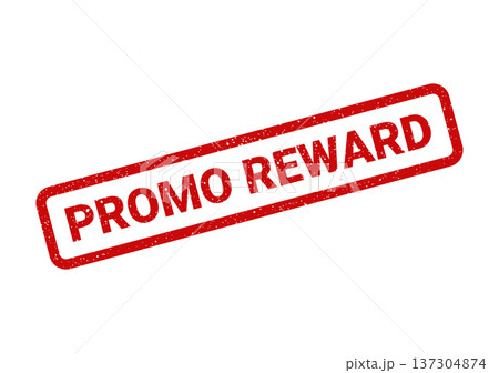 A vibrant red rectangular promo reward rubber stamp with distinct grunge texture 137304874