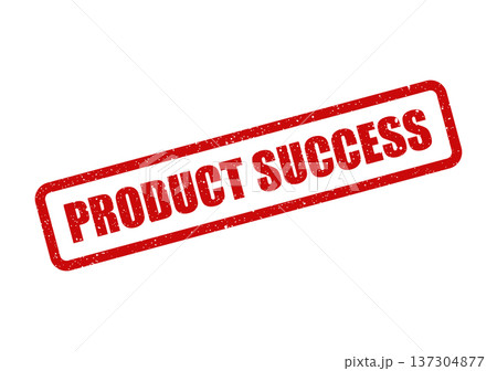 A vibrant red rectangular rubber stamp mark highlighting the encouraging message PRODUCT SUCCESS on a plain background 137304877