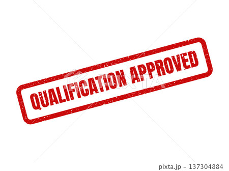 A vintage red rubber stamp impression showing QUALIFICATION APPROVED with distressed ink effect A vintage red rubber stamp impression showing QUALIFICATION APPROVED with distressed ink effect 137304884