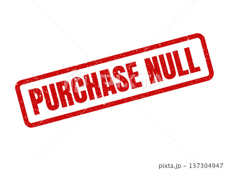 Authentic distressed red rubber stamp impression with the significant phrase PURCHASE NULL showing a weathered textured appearance 137304947