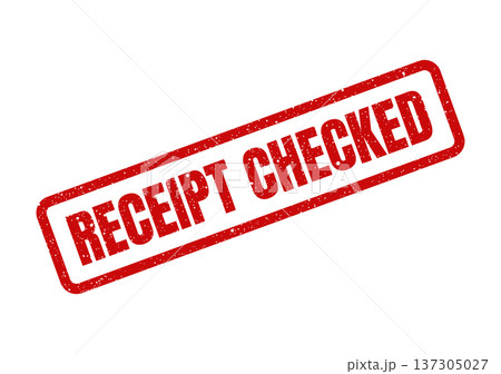 Bold rectangular rubber stamp with a vintage grunge texture displaying RECEIPT CHECKED diagonally across the surface 137305027