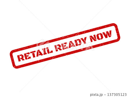 Distinct red ink stamp with textured edges showing the phrase RETAIL READY NOW for product availability 137305123