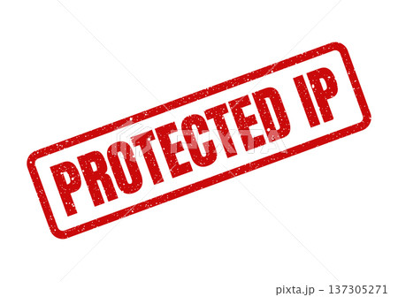 Distressed rectangular red rubber stamp indicating Protected IP for intellectual property security and rights 137305271