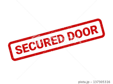 Distressed rectangular rubber stamp illustration featuring the text secured door, signifying restricted access or protected entry Distressed rectangular rubber stamp illustration featuring the text secured door, signifying restricted access or protected entry 137305316
