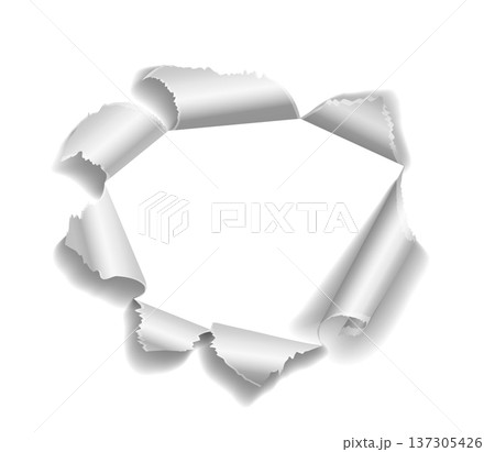 Damaged paper hole with ripped torn edge mockup Damaged paper hole with ripped torn edge mockup 137305426