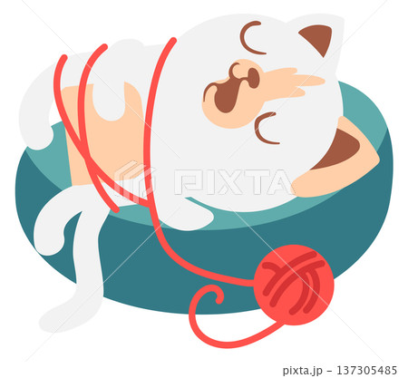 Tangled cat sleep. Funny playful kitten character Tangled cat sleep. Funny playful kitten character 137305485