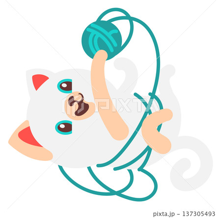 Kitten play with yarn ball. Wool thread tangle 137305493