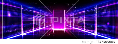 Futuristic digital open door, glowing neon portal Futuristic digital open door, glowing neon portal 137305603