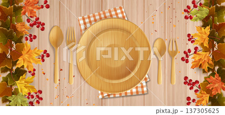 Thanksgiving dinner table setting top view Thanksgiving dinner table setting top view 137305625