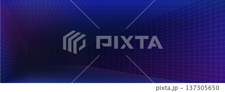 3D wireframe grid room with perspective lines 137305650