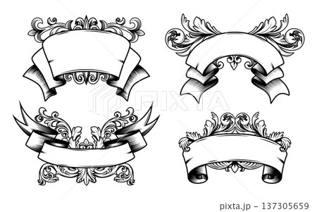 Vintage ribbon banner scroll with baroque flourish 137305659