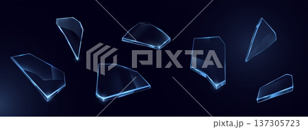 Broken glass fragments with sharp crystal shards 137305723