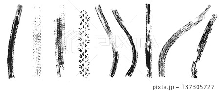 Black tire track marks isolated on white 137305727