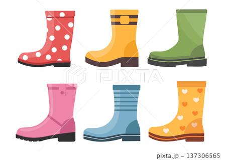 Rubber boots icon set isolated on white background. Collection of colorful rubber boots. 137306565