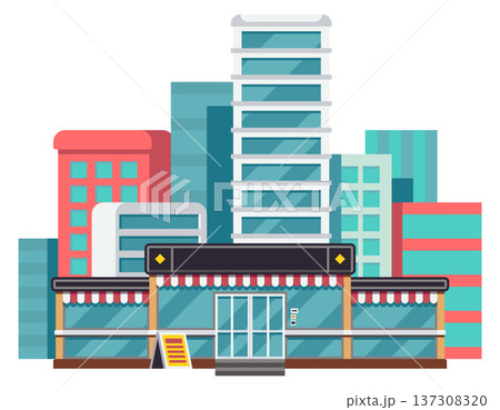 City downtown glass buildings scenery cartoon icon 137308320