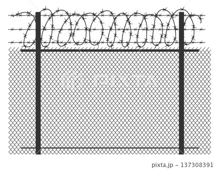 Prison wall border. Seamless boundary with barbed wire 137308391