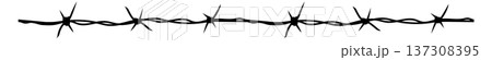 Barbed wire with metal spikes. Black seamless border Barbed wire with metal spikes. Black seamless border 137308395