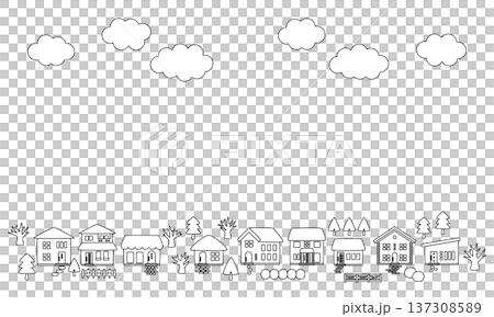 冬季城鎮景觀邊框背景素材_線條畫 137308589